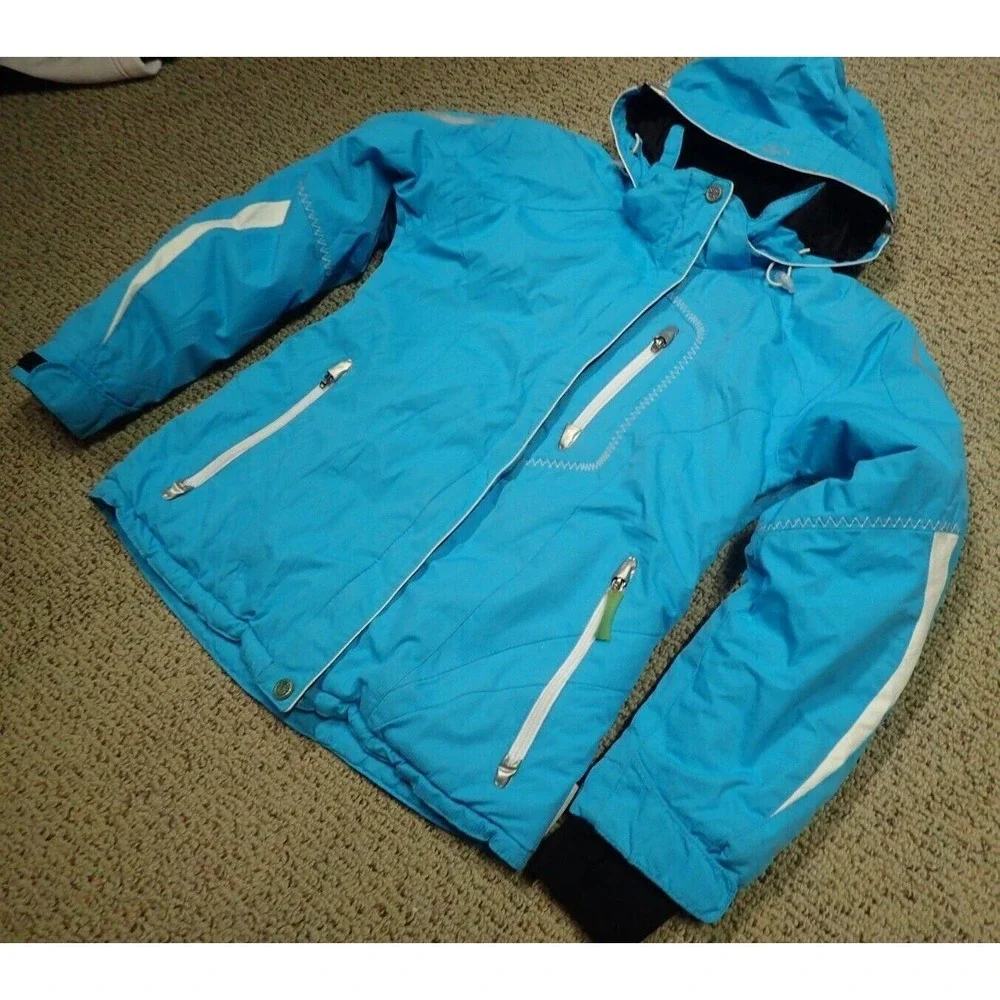 Obermeyer Ski Jacket Juniors 14 Turquoise Blue Good Insulated Hooded Winter Coat